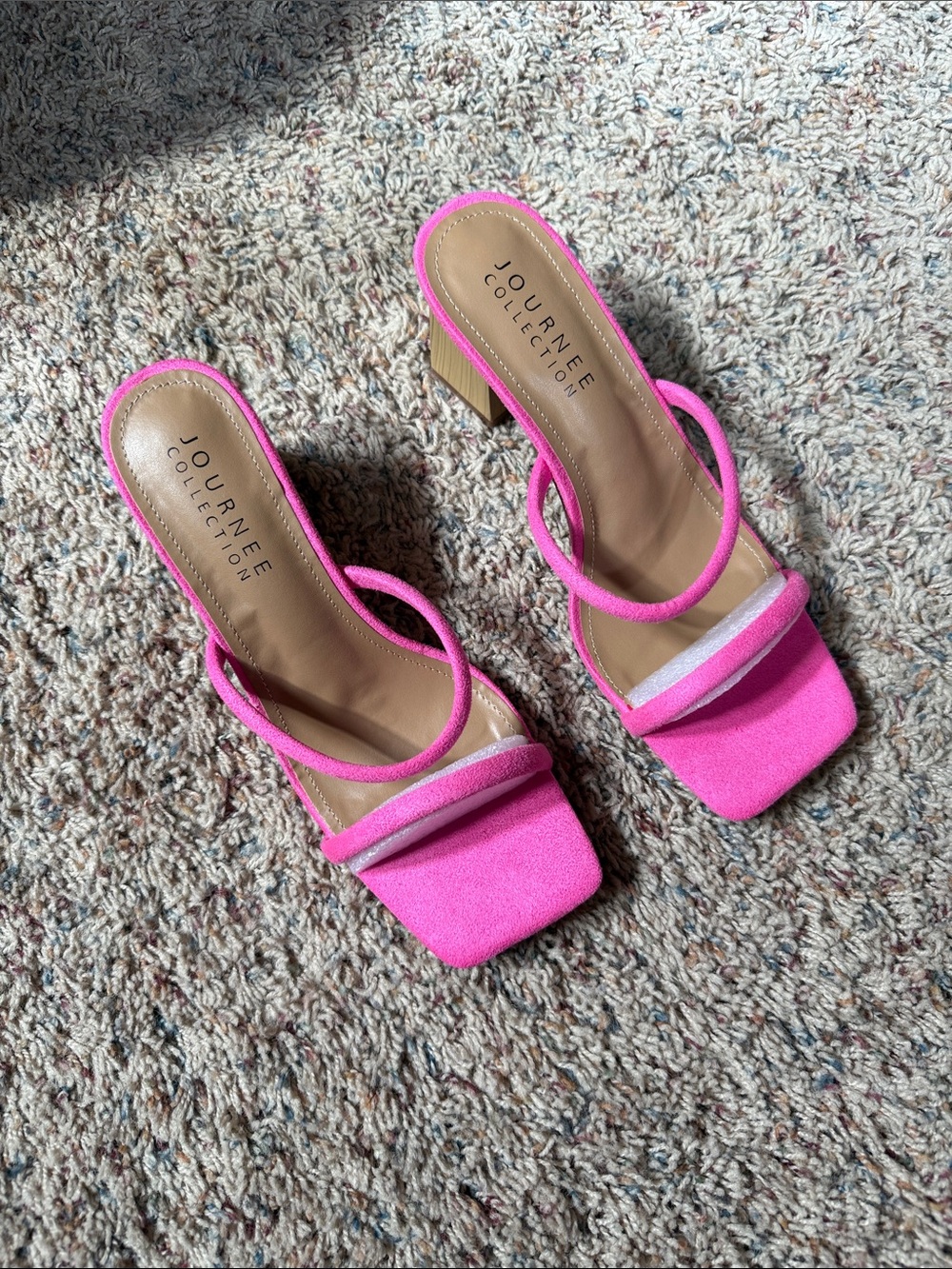 Journee Collection Bright Hot Pink Strappy Square-Toe Block Heels